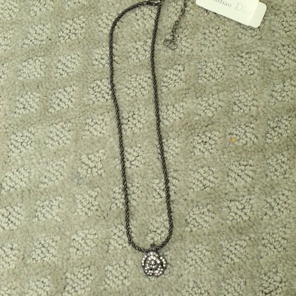 Christian Dior Rhinestone Flower Pendant Antiqued Silver Necklace Earring Set - Picture 3 of 8